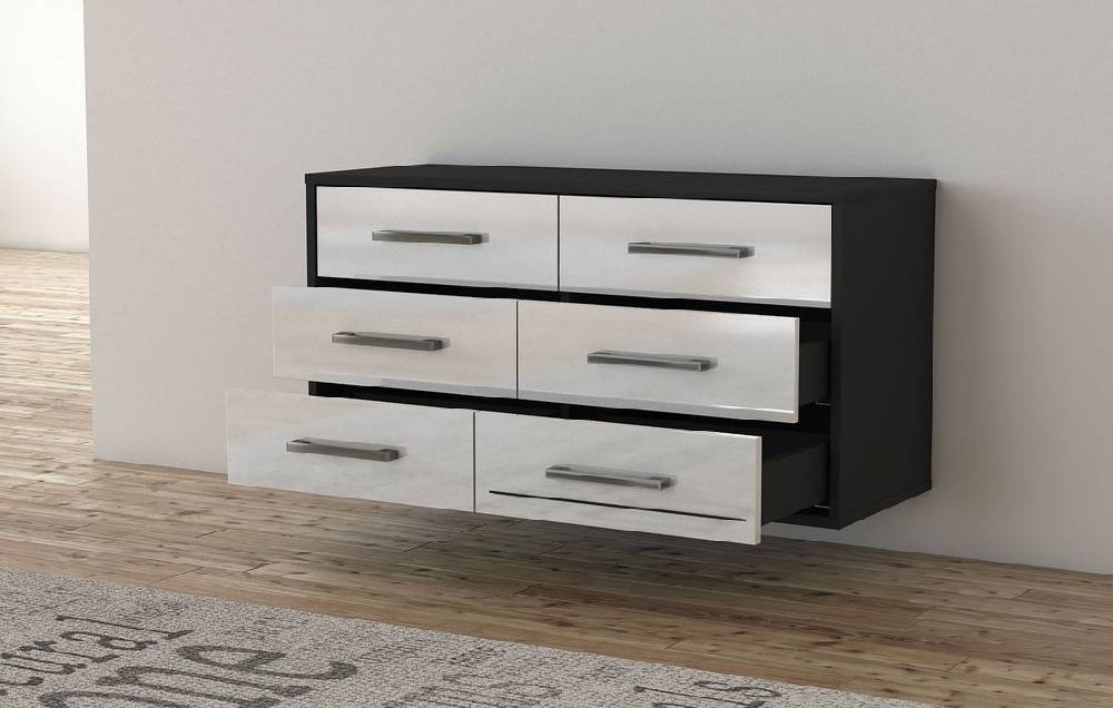 Stil Zeit Möbel Lowboard Baltimore, Schwarz, hängend mit Griffen (92x49x35cm) Neueste Stile