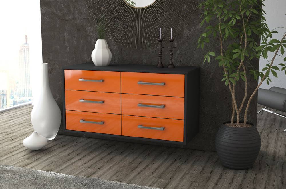 Stil Zeit Möbel Lowboard Baltimore, Orange, hängend mit Griffen (92x49x35cm) Letzte 2 Tage