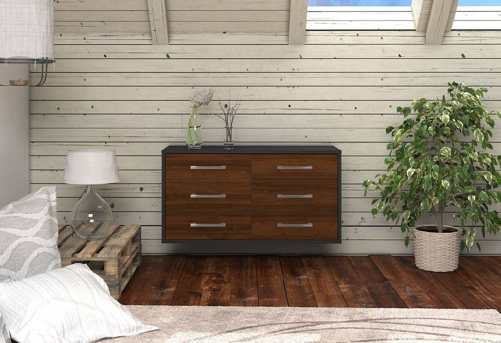 Stil Zeit Möbel Lowboard Baltimore, Walnuss, hängend mit Griffen (92x49x35cm) Bis zu 60% Rabatt