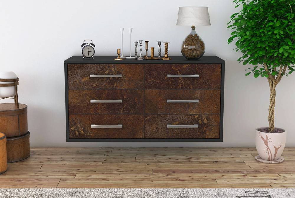 Stil Zeit Möbel Lowboard Baltimore, Rost, hängend mit Griffen (92x49x35cm) Sonderangebot der Fabrik