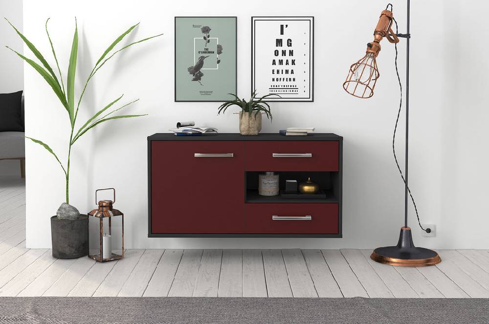 Stil Zeit Möbel Lowboard Charlotte, Bordeaux, hängend mit Griffen (92x49x35cm) Vierteljährliche Förderung