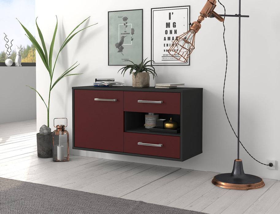 Stil Zeit Möbel Lowboard Charlotte, Bordeaux, hängend mit Griffen (92x49x35cm) Vierteljährliche Förderung
