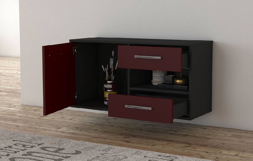 Stil Zeit Möbel Lowboard Charlotte, Bordeaux, hängend mit Griffen (92x49x35cm) Vierteljährliche Förderung
