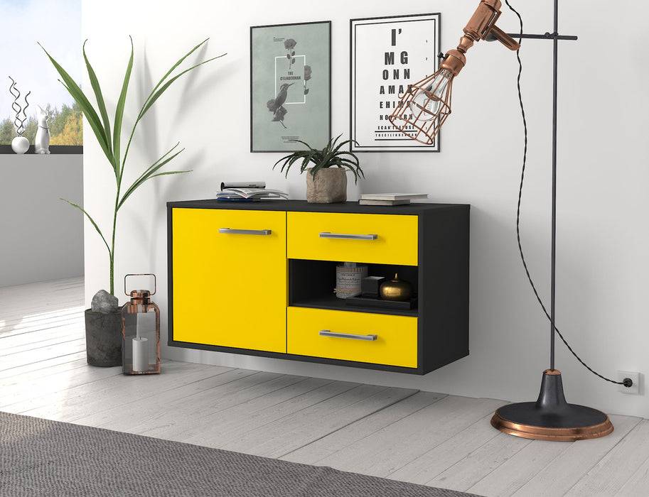 Stil Zeit Möbel Lowboard Charlotte, Gelb, hängend mit Griffen (92x49x35cm) Discount Store für neue Produkte