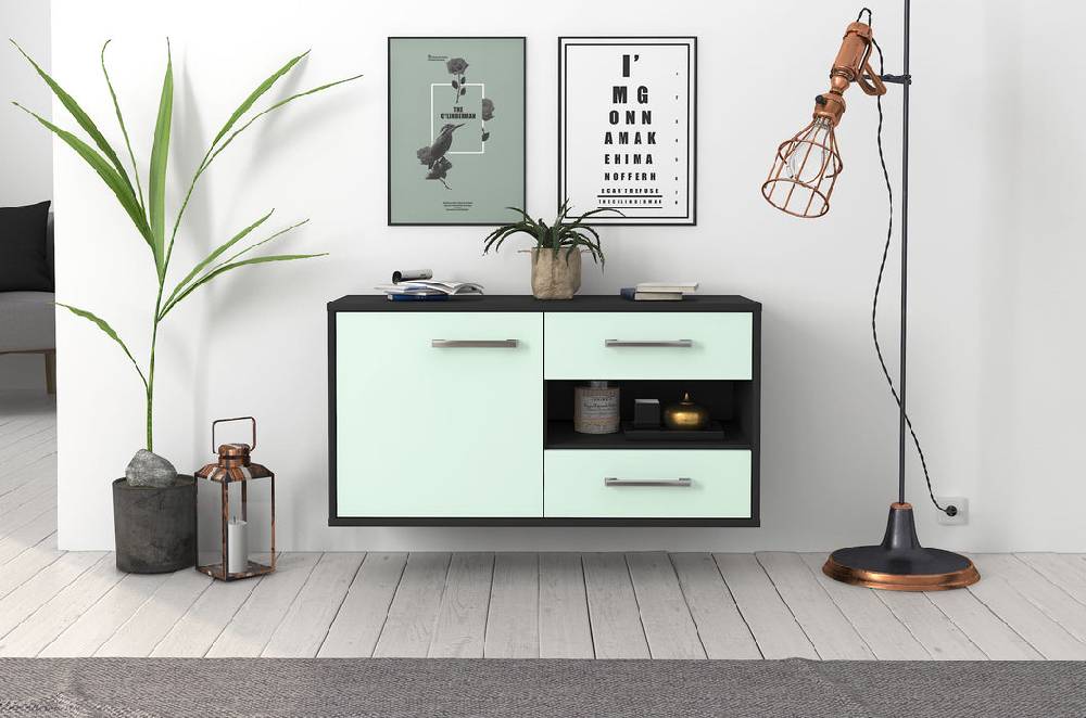 Stil Zeit Möbel Lowboard Charlotte, Mint, hängend mit Griffen (92x49x35cm) Nur noch ein Tag übrig