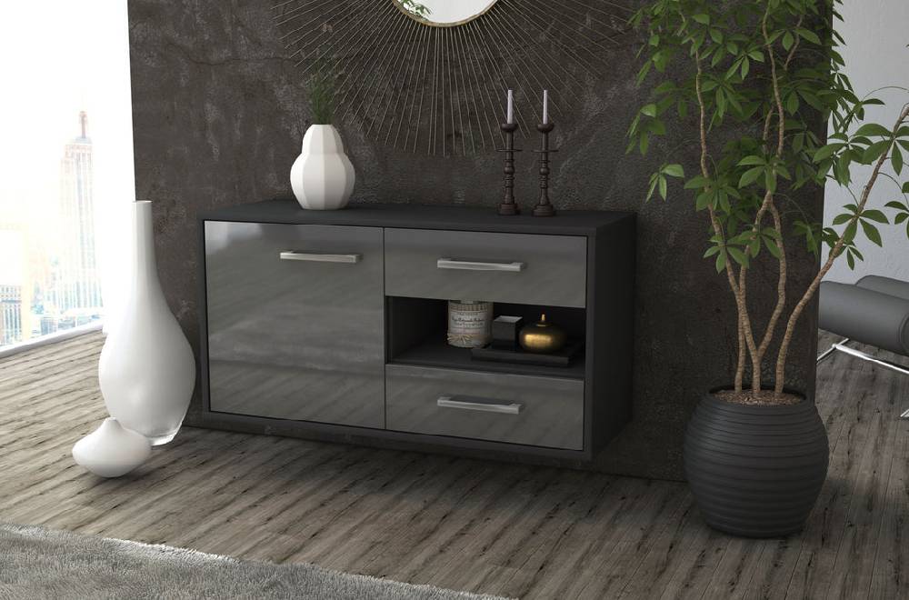 Stil Zeit Möbel Lowboard Charlotte, Grau, hängend mit Griffen (92x49x35cm) Super Rabatt