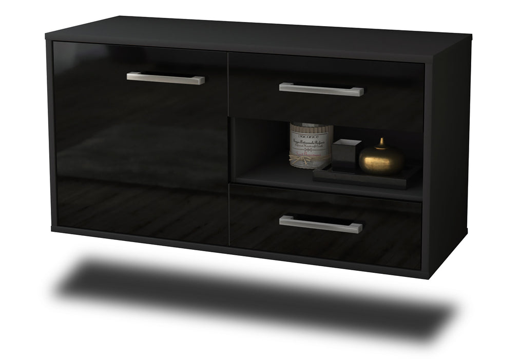 Stil Zeit Möbel Lowboard Charlotte, Schwarz, hängend mit Griffen (92x49x35cm)