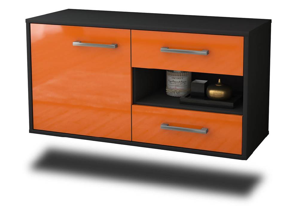 Stil Zeit Möbel Lowboard Charlotte, Orange, hängend mit Griffen (92x49x35cm)
