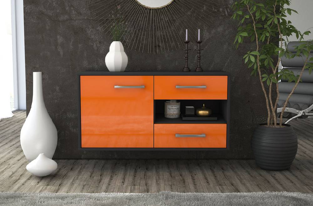 Stil Zeit Möbel Lowboard Charlotte, Orange, hängend mit Griffen (92x49x35cm) Kostenloser Versand international