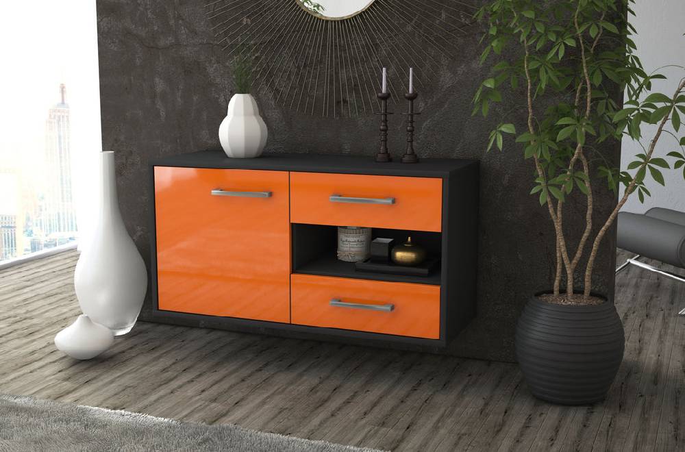 Stil Zeit Möbel Lowboard Charlotte, Orange, hängend mit Griffen (92x49x35cm) Kostenloser Versand international