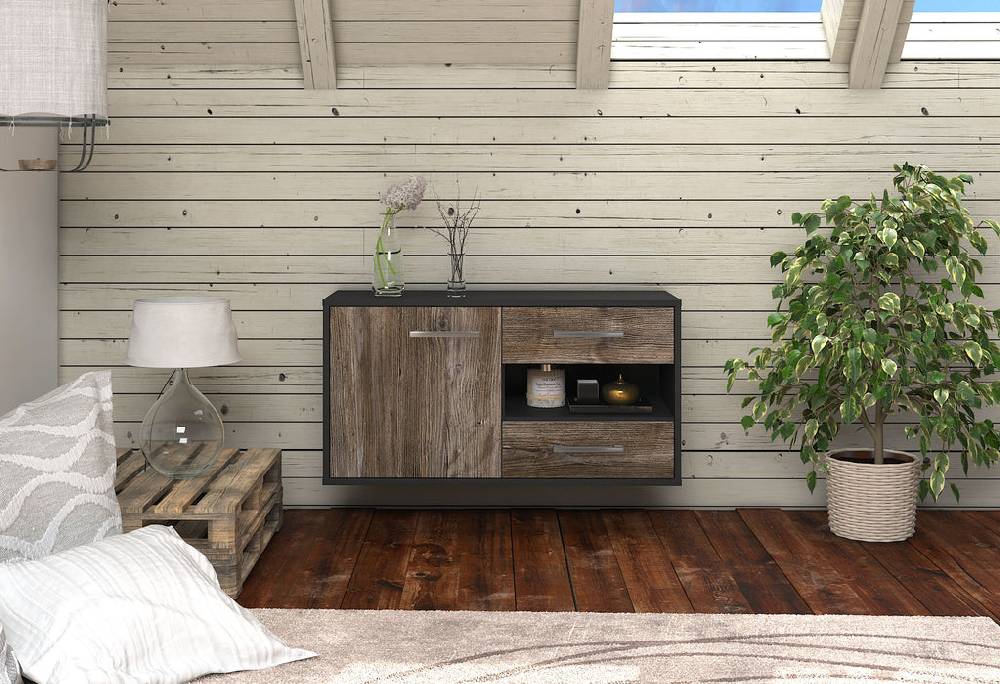 Stil Zeit Möbel Lowboard Charlotte, Treibholz, hängend mit Griffen (92x49x35cm) Fabrikladen
