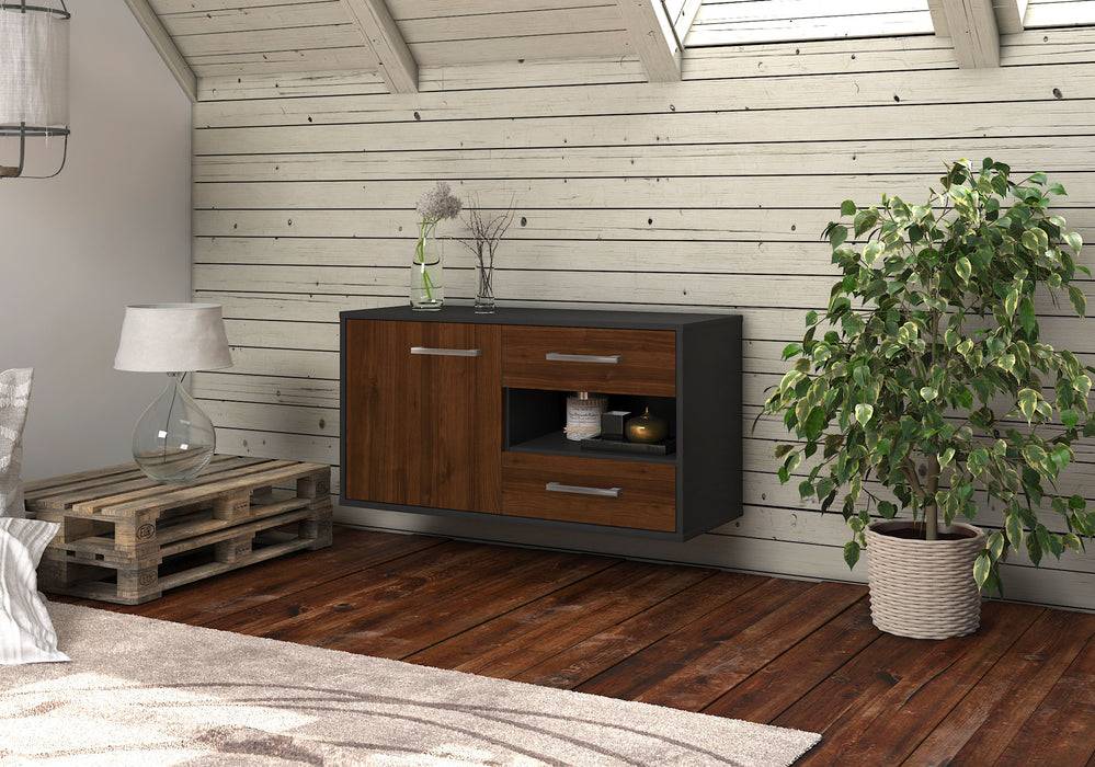 Stil Zeit Möbel Lowboard Charlotte, Walnuss, hängend mit Griffen (92x49x35cm) Black Friday Preise