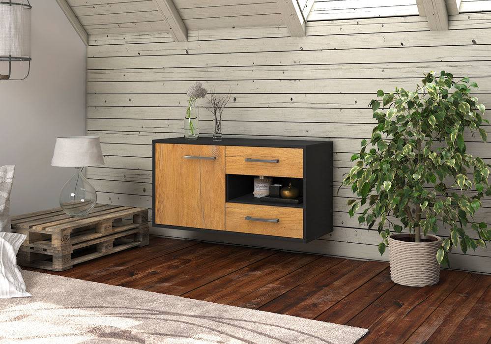 Stil Zeit Möbel Lowboard Charlotte, Eiche, hängend mit Griffen (92x49x35cm) Im Verkauf