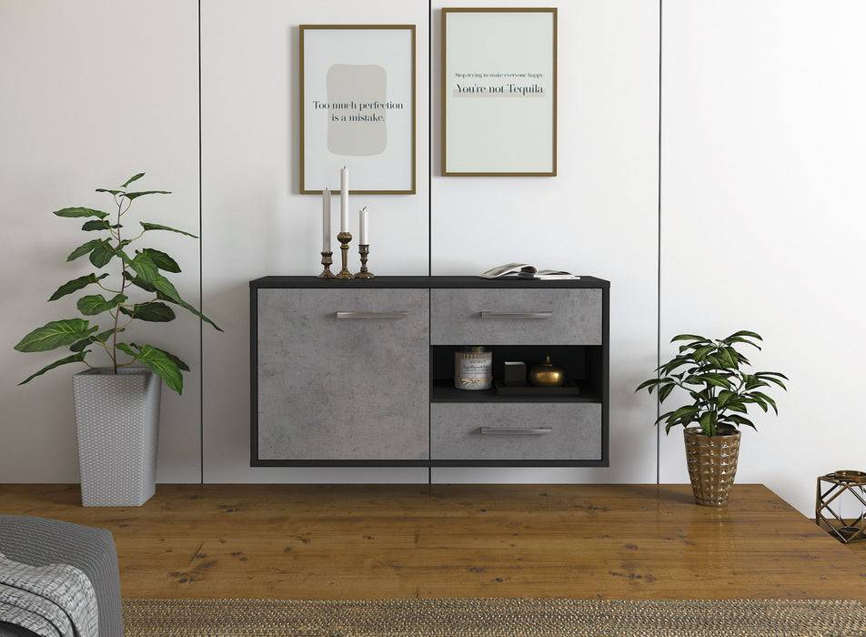 Stil Zeit Möbel Lowboard Charlotte, Beton, hängend mit Griffen (92x49x35cm) zollfrei