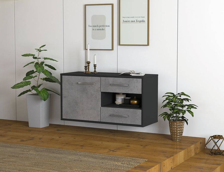 Stil Zeit Möbel Lowboard Charlotte, Beton, hängend mit Griffen (92x49x35cm) zollfrei