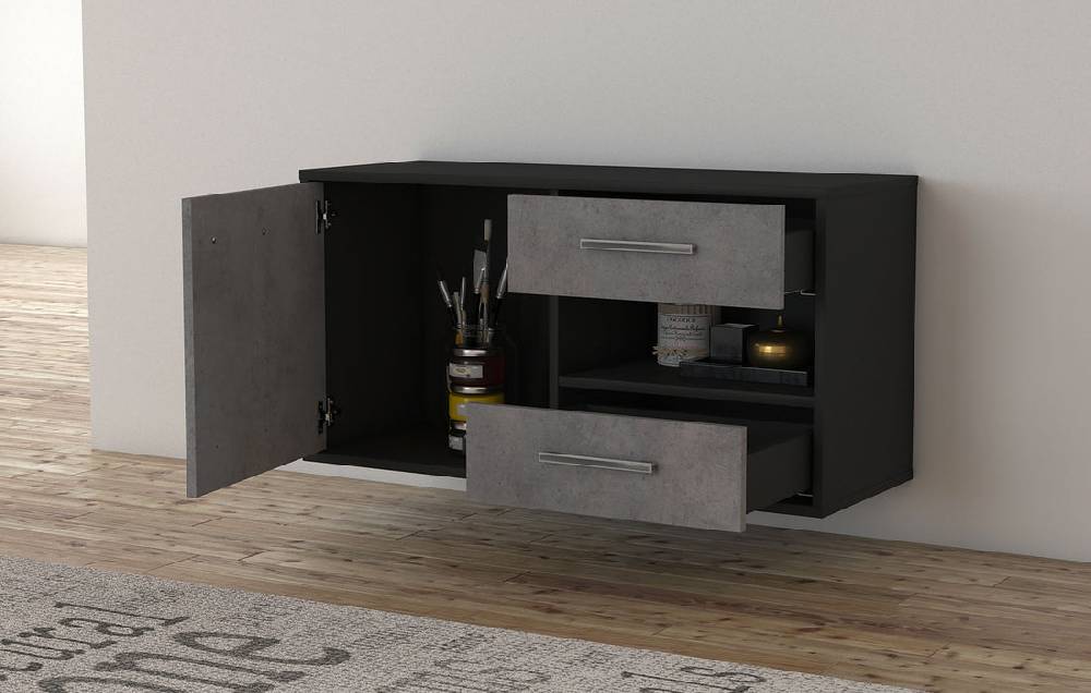 Stil Zeit Möbel Lowboard Charlotte, Beton, hängend mit Griffen (92x49x35cm) zollfrei