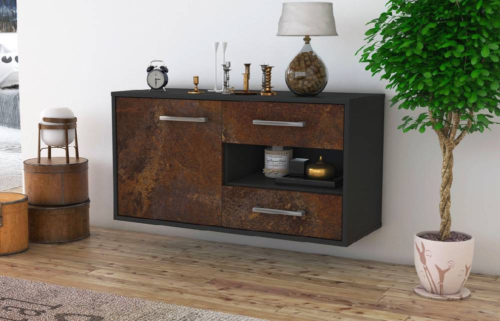 Stil Zeit Möbel Lowboard Charlotte, Rost, hängend mit Griffen (92x49x35cm) 50% Rabatt für begrenzte Zeit