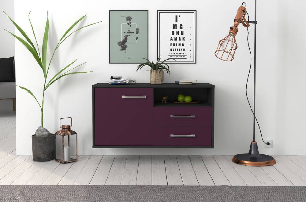 Stil Zeit Möbel Lowboard Memphis, Lila, hängend mit Griffen (92x49x35cm) 2025