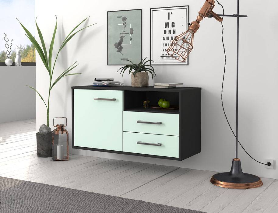 Stil Zeit Möbel Lowboard Memphis, Mint, hängend mit Griffen (92x49x35cm) Outlet
