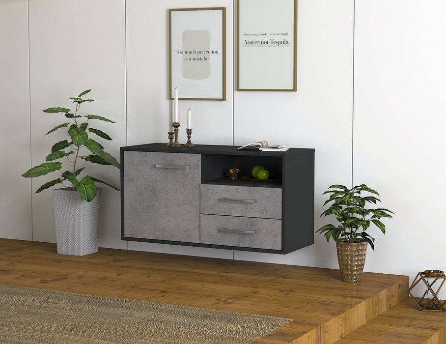 Stil Zeit Möbel Lowboard Memphis, Beton, hängend mit Griffen (92x49x35cm) Kostenloser Versand