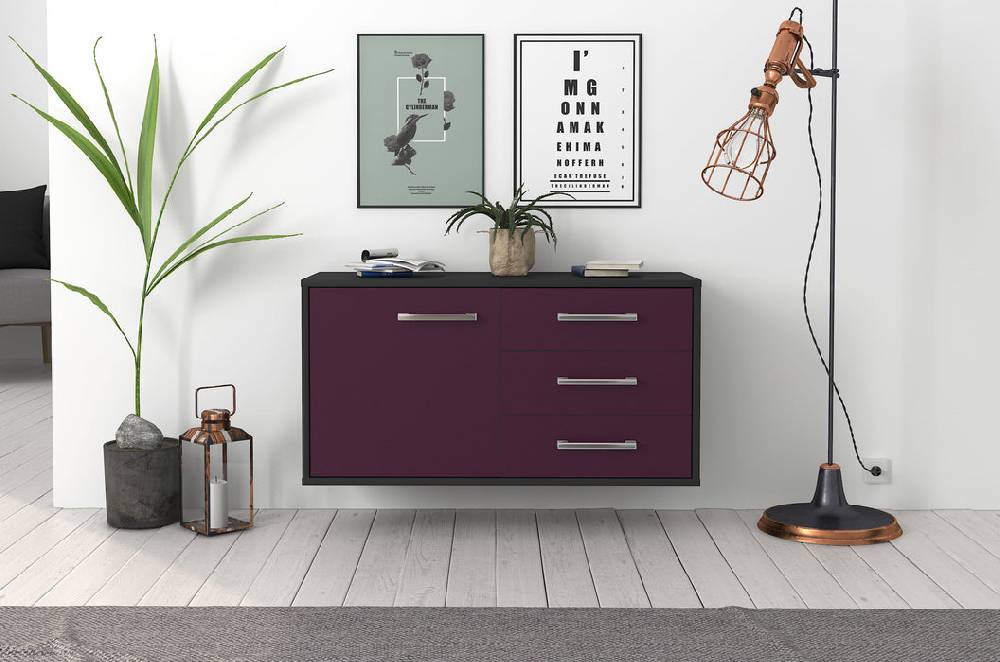 Stil Zeit Möbel Lowboard Fort Worth, Lila, hängend mit Griffen (92x49x35cm) Sonderangebot