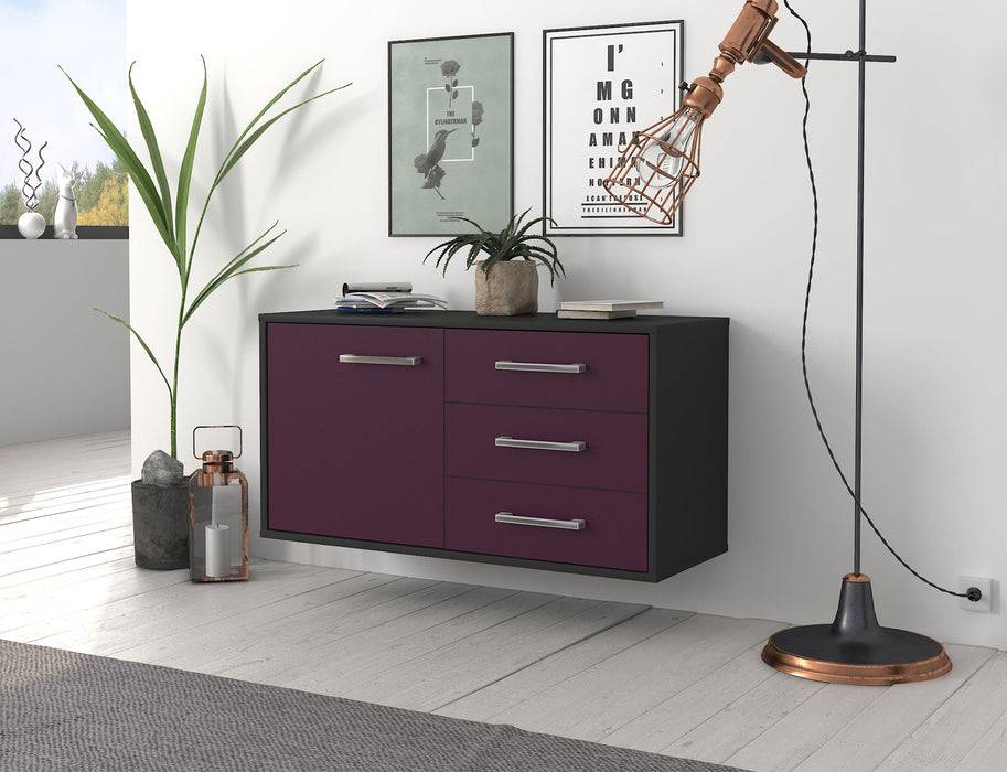 Stil Zeit Möbel Lowboard Fort Worth, Lila, hängend mit Griffen (92x49x35cm) Sonderangebot