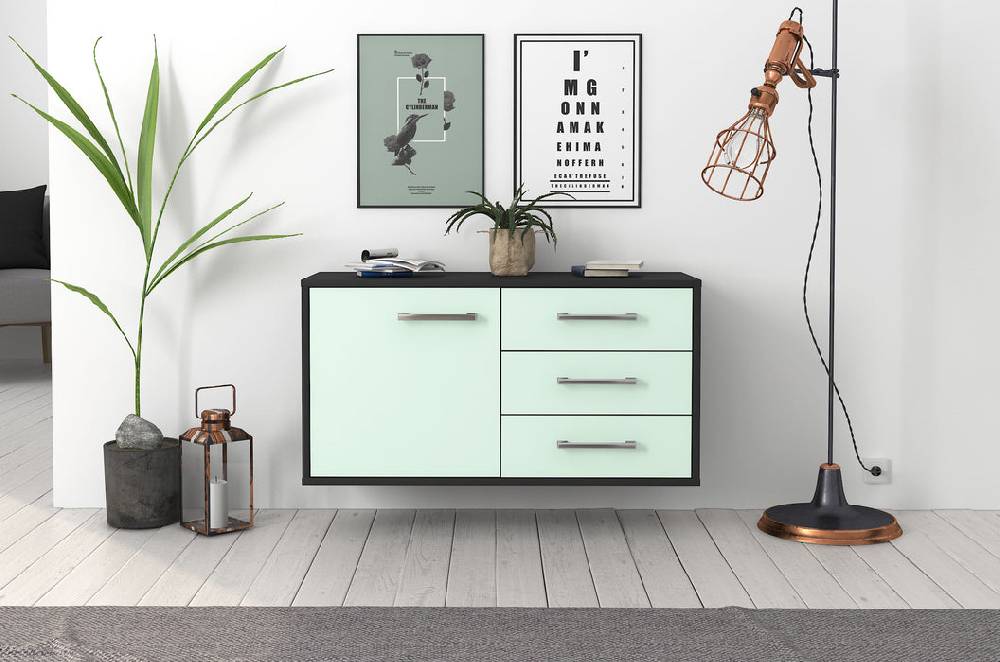 Stil Zeit Möbel Lowboard Fort Worth, Mint, hängend mit Griffen (92x49x35cm) Günstig kaufen