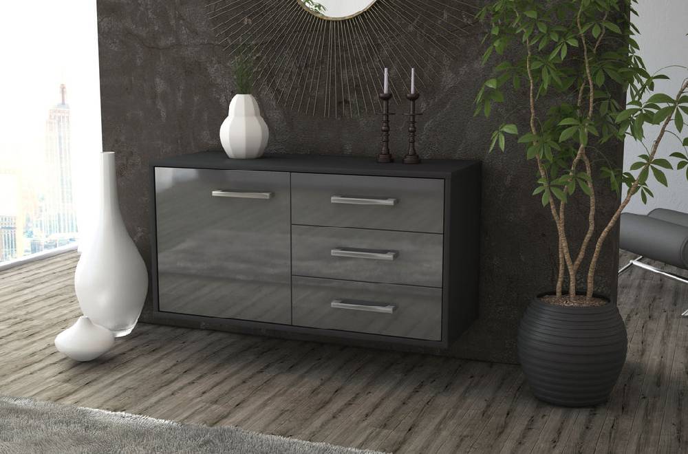 Stil Zeit Möbel Lowboard Fort Worth, Grau, hängend mit Griffen (92x49x35cm) Versandkostenfrei