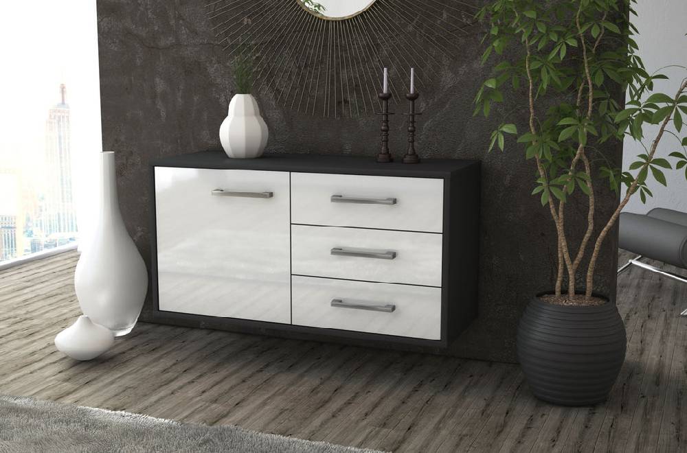 Stil Zeit Möbel Lowboard Fort Worth, Weiß, hängend mit Griffen (92x49x35cm) Flash Sale