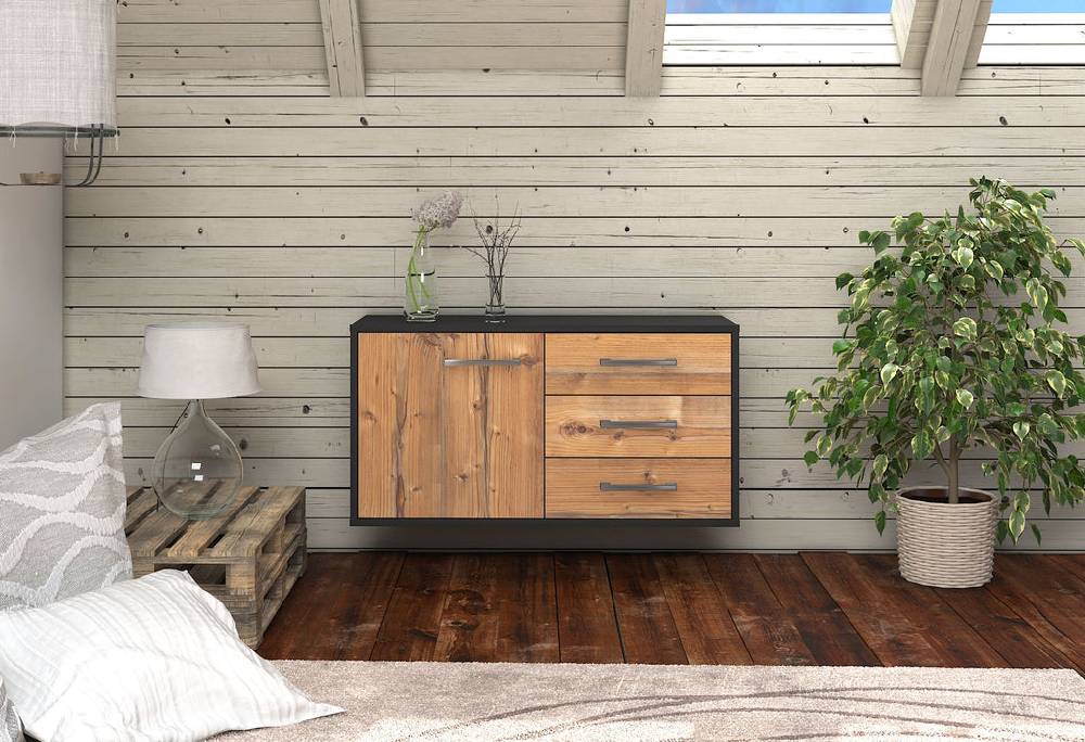Stil Zeit Möbel Lowboard Fort Worth, Pinie, hängend mit Griffen (92x49x35cm) Saisonschlussverkauf