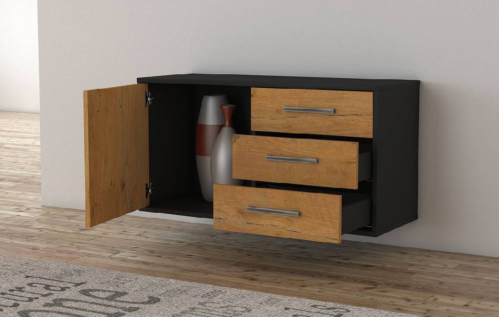 Stil Zeit Möbel Lowboard Fort Worth, Walnuss, hängend mit Griffen (92x49x35cm) Black Friday