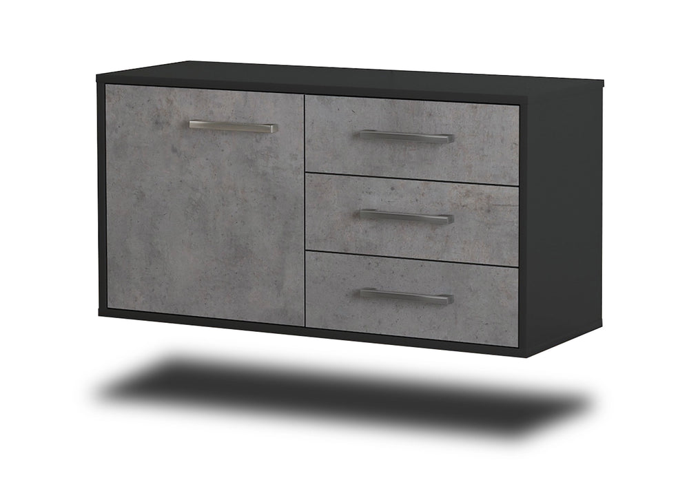 Stil Zeit Möbel Lowboard Fort Worth, Beton, hängend mit Griffen (92x49x35cm)
