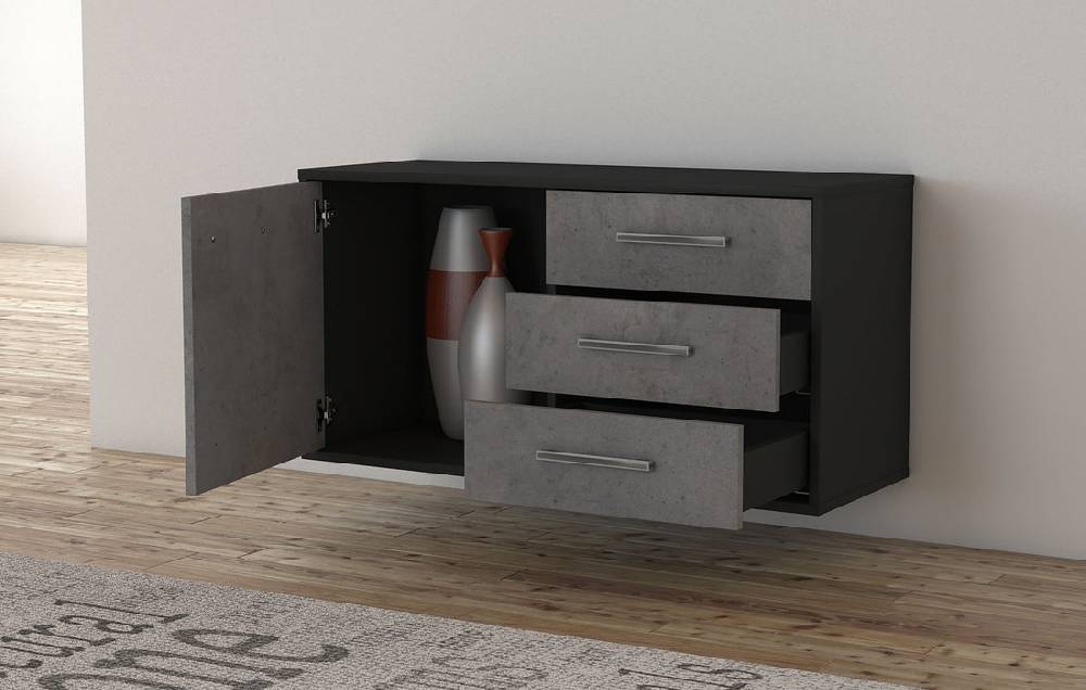 Stil Zeit Möbel Lowboard Fort Worth, Beton, hängend mit Griffen (92x49x35cm) Weihnachtsangebot