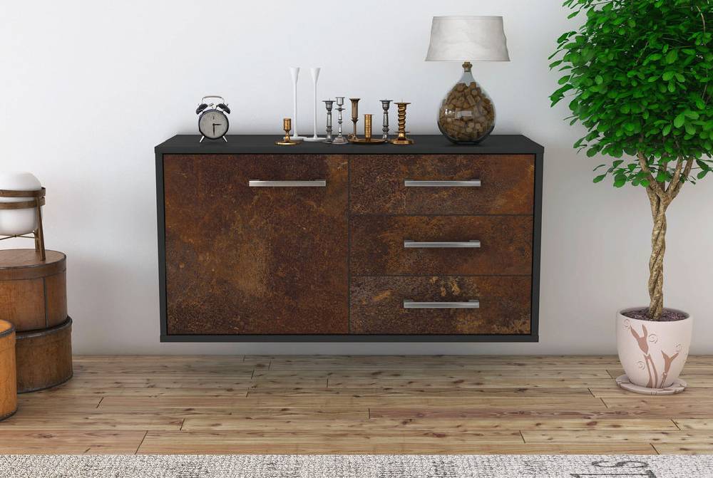 Stil Zeit Möbel Lowboard Fort Worth, Rost, hängend mit Griffen (92x49x35cm) Osterangebot