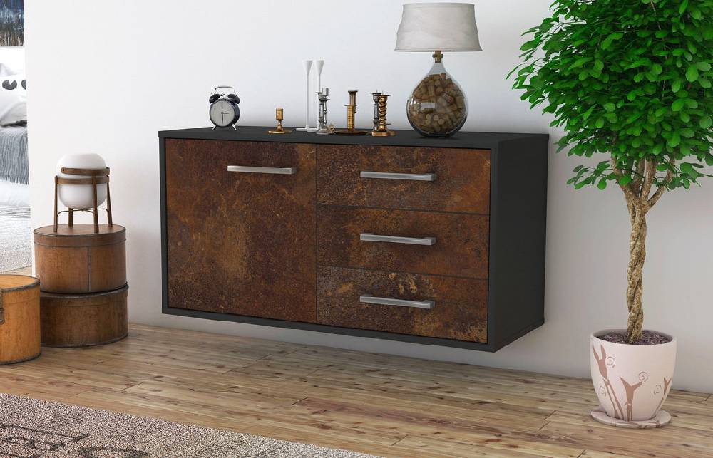 Stil Zeit Möbel Lowboard Fort Worth, Rost, hängend mit Griffen (92x49x35cm) Osterangebot