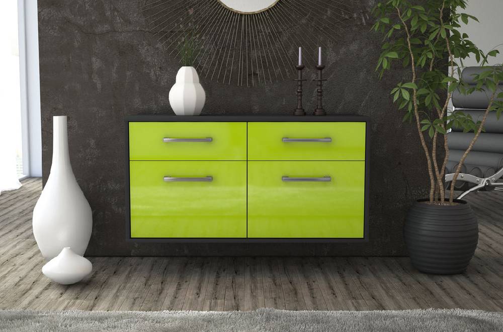 Stil Zeit Möbel Lowboard Austin, Gruen, hängend mit Griffen (92x49x35cm) Top Angebot