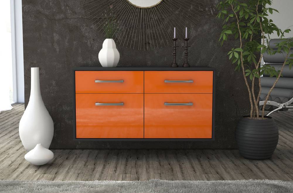Stil Zeit Möbel Lowboard Austin, Orange, hängend mit Griffen (92x49x35cm) Online Outlet