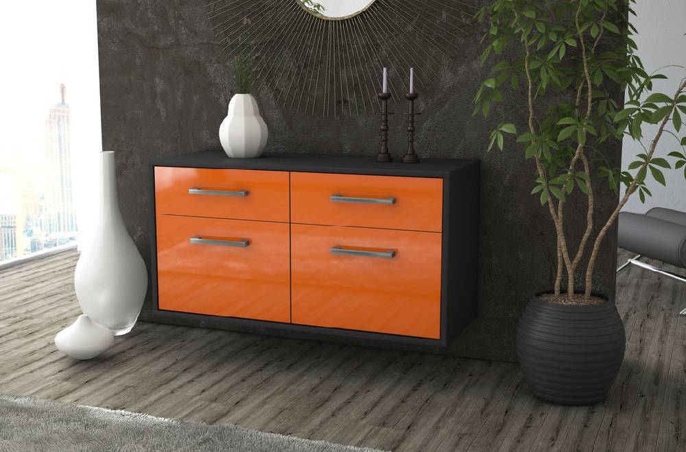 Stil Zeit Möbel Lowboard Austin, Orange, hängend mit Griffen (92x49x35cm) Online Outlet