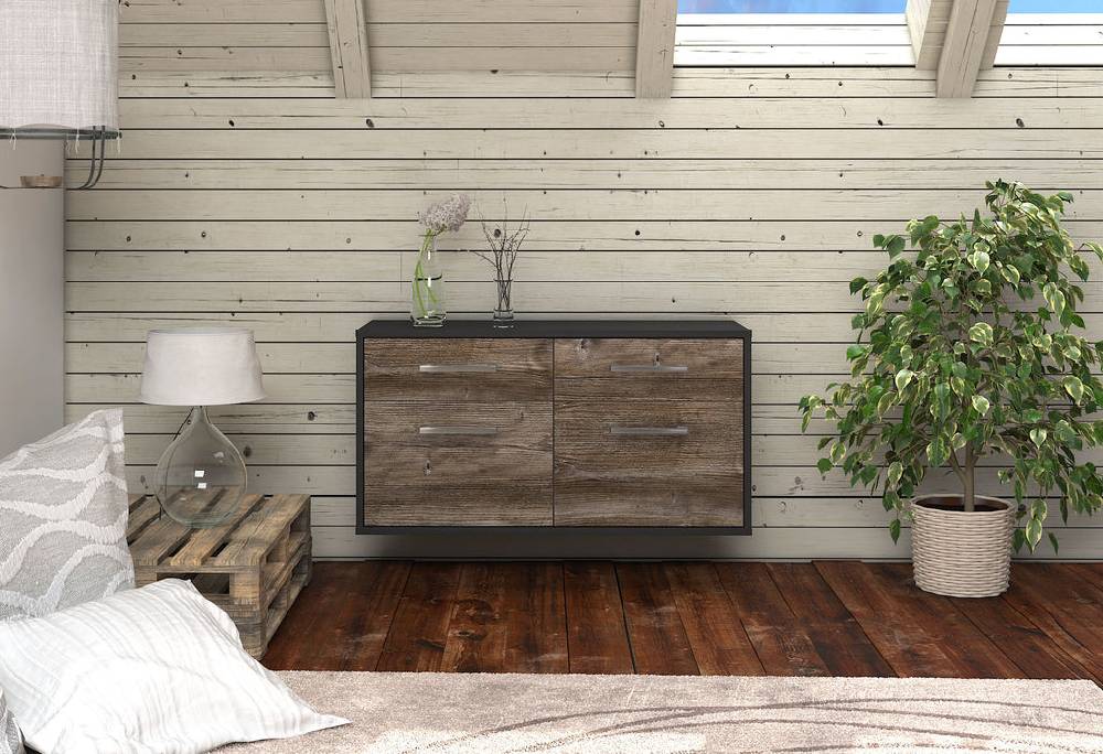 Stil Zeit Möbel Lowboard Austin, Treibholz, hängend mit Griffen (92x49x35cm) Exklusive Angebote