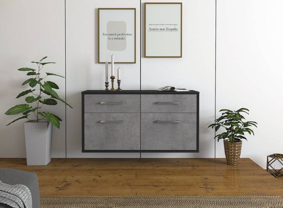 Stil Zeit Möbel Lowboard Austin, Beton, hängend mit Griffen (92x49x35cm) Bestseller