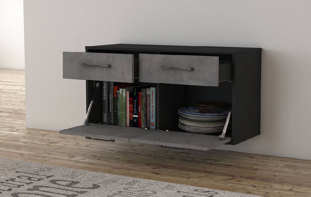 Stil Zeit Möbel Lowboard Austin, Beton, hängend mit Griffen (92x49x35cm) Bestseller