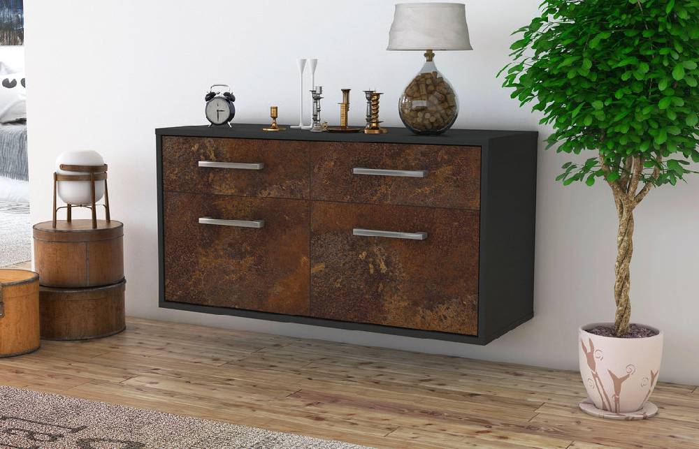 Stil Zeit Möbel Lowboard Austin, Rost, hängend mit Griffen (92x49x35cm) Saisonale Angebote