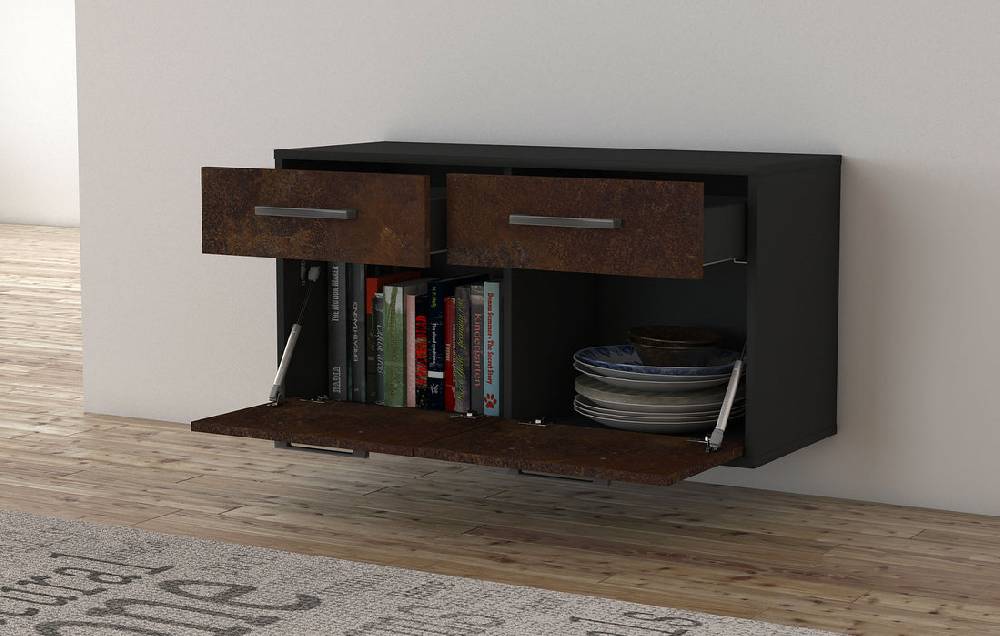 Stil Zeit Möbel Lowboard Austin, Rost, hängend mit Griffen (92x49x35cm) Saisonale Angebote
