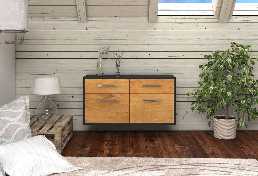 Stil Zeit Möbel Lowboard Austin, Eiche, hängend mit Griffen (92x49x35cm) Räumungsverkauf