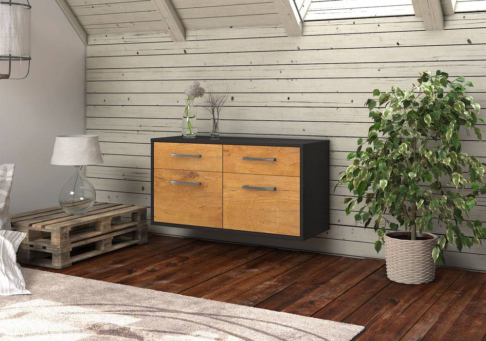 Stil Zeit Möbel Lowboard Austin, Eiche, hängend mit Griffen (92x49x35cm) Räumungsverkauf
