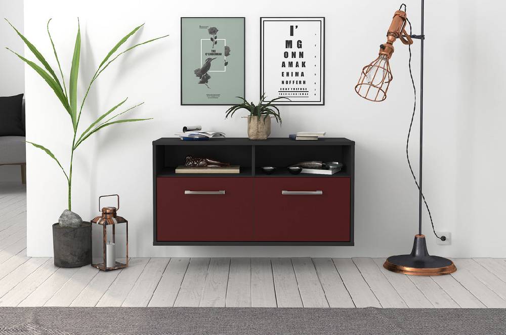 Stil Zeit Möbel Lowboard Columbus, Bordeaux, hängend mit Griffen (92x49x35cm) Kauf eins, bekomm eins gratis