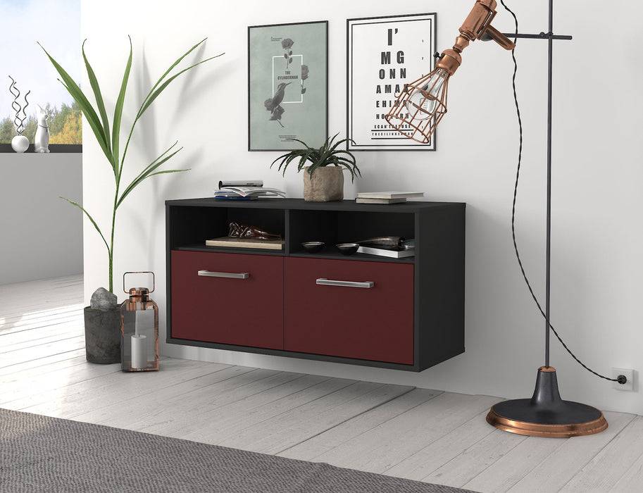 Stil Zeit Möbel Lowboard Columbus, Bordeaux, hängend mit Griffen (92x49x35cm) Kauf eins, bekomm eins gratis