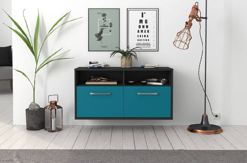 Stil Zeit Möbel Lowboard Columbus, Tuerkis, hängend mit Griffen (92x49x35cm) Tägliche Deals