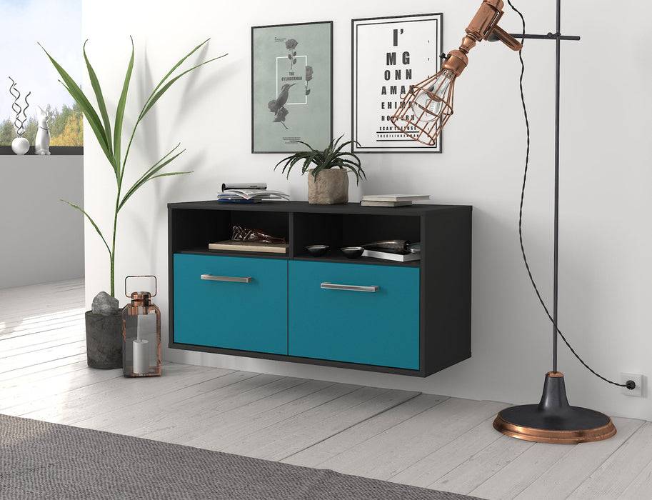 Stil Zeit Möbel Lowboard Columbus, Tuerkis, hängend mit Griffen (92x49x35cm) Tägliche Deals