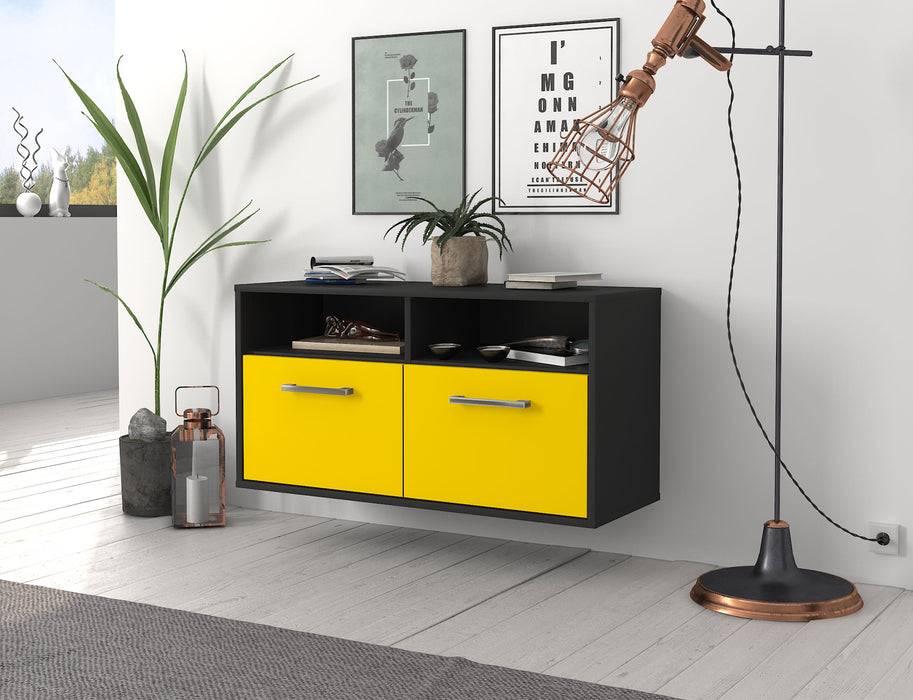 Stil Zeit Möbel Lowboard Columbus, Gelb, hängend mit Griffen (92x49x35cm) Sonderangebote